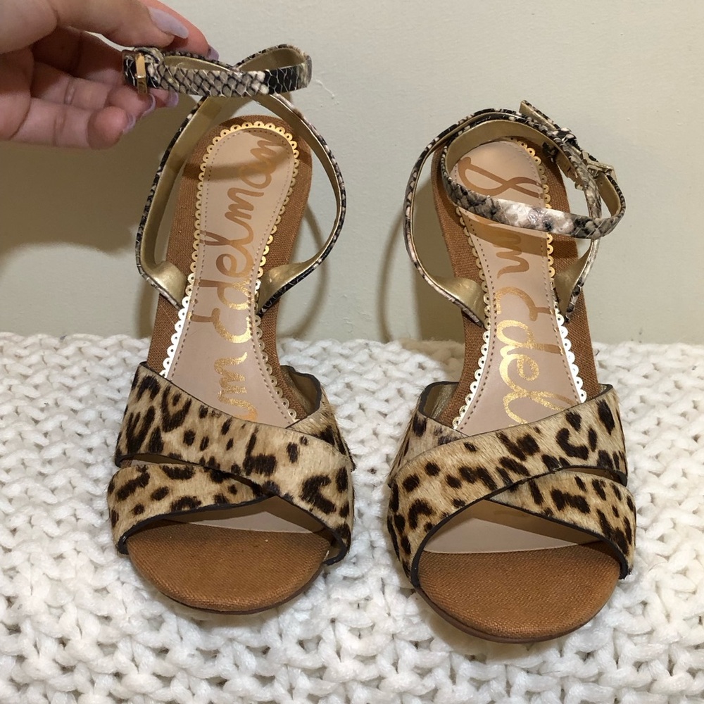 Sam Edelman Aly Leopard Strappy Calf Hair Heels (sz 6.5)